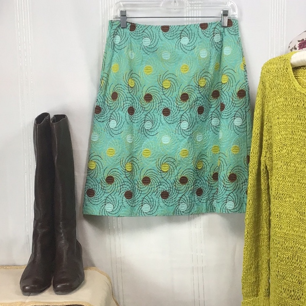 Kathlin Argiro Atelier Turquoise Abstract Embroidered Lined A-Line Skirt Sz 8 - Picture 10 of 11